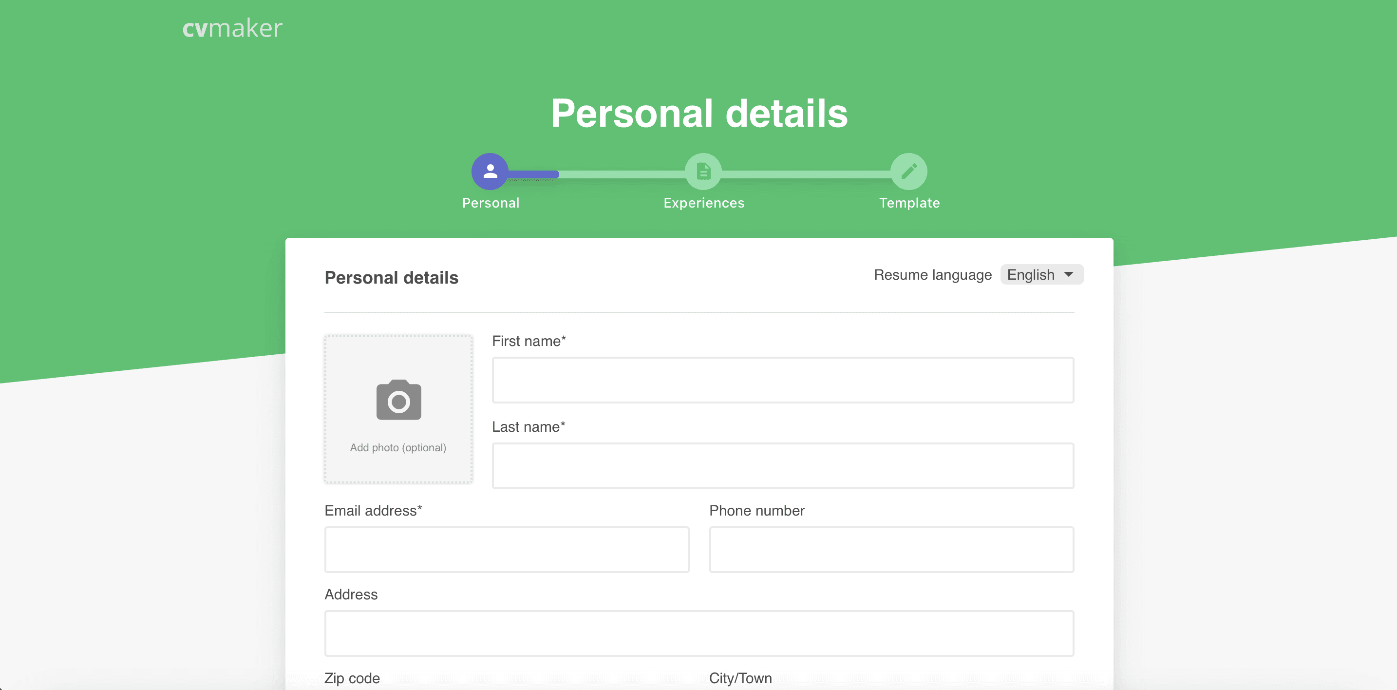 cvmaker.com resume builder screenshot