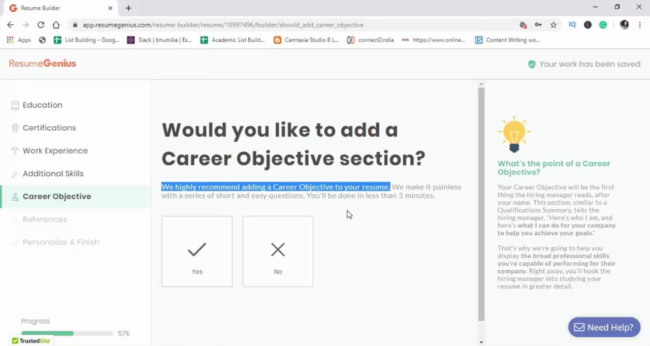 resumegenius resume builder screenshot