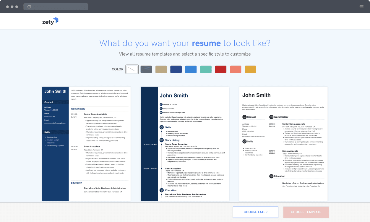 zeta resume builder screenshot