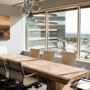 Boardroom meeting with city views